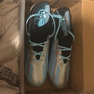 Adidas Black and Light Blue Soccer Cleats Messi or throw and offer